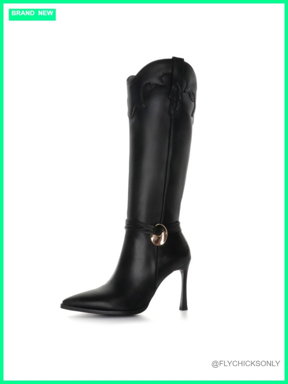 Western Cowboy Knee High Boots Stiletto Pointed Toe Faux Leather Heeled Boots
